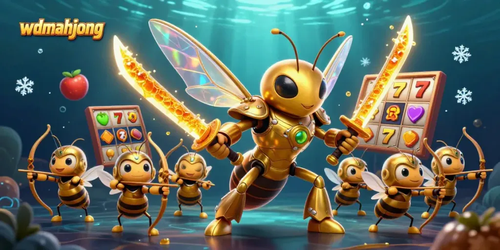 Experience thrilling wins at wdmahjong with a majestic samurai hornet commanding a vibrant slot game scene.
