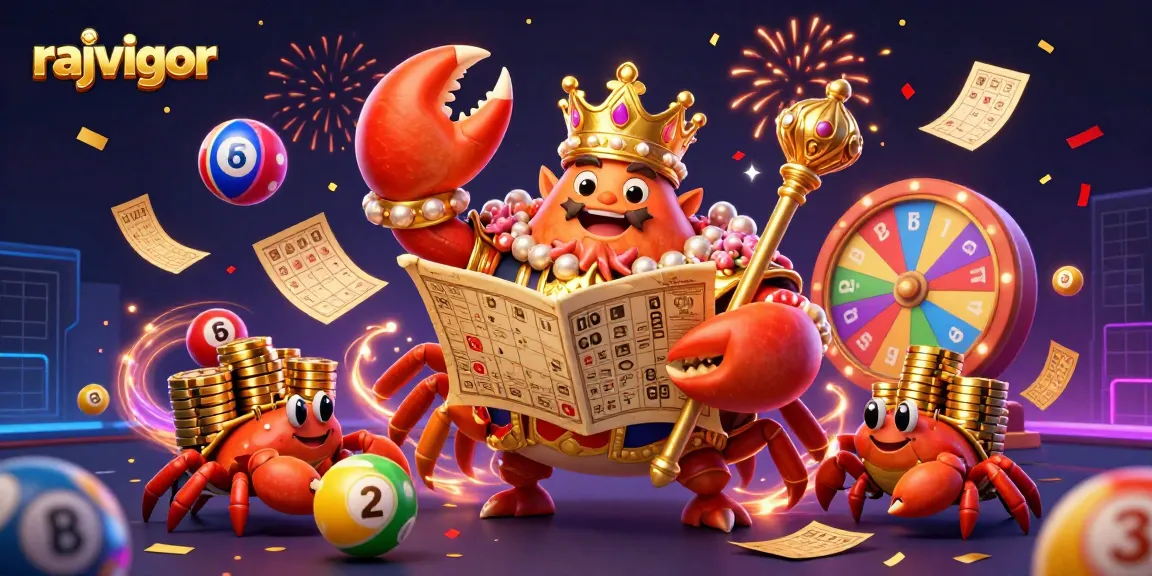 Engage with rajavigor's vibrant casino atmosphere featuring a golden crab emperor and dynamic game elements.