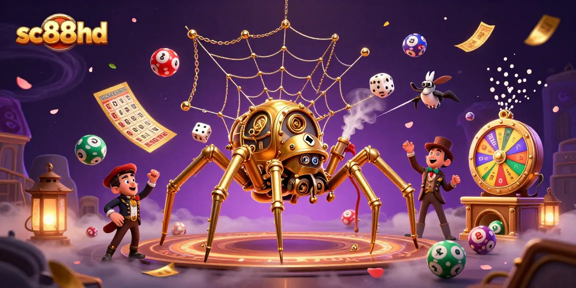 Engage with sc88hd's vibrant gambling world featuring a 3D spider and playful lottery elements.