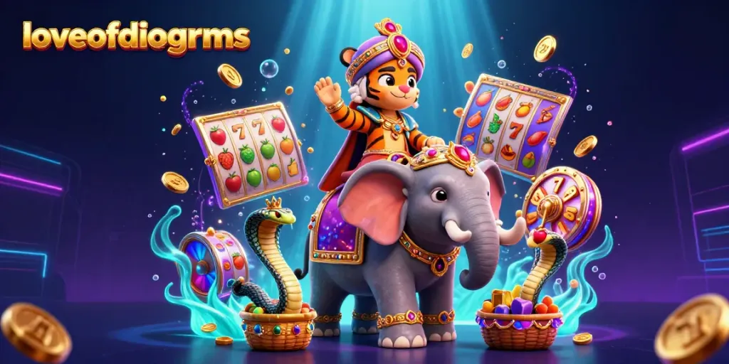 Permainan slot online yang menarik di loveslot, ditampilkan secara dinamis dengan karakter unik dan elemen permainan.
