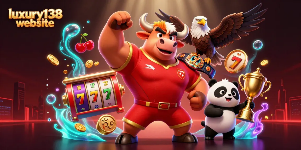 Experience excitement at the luxury138 website with dynamic slot games and cheerful casino mascots.