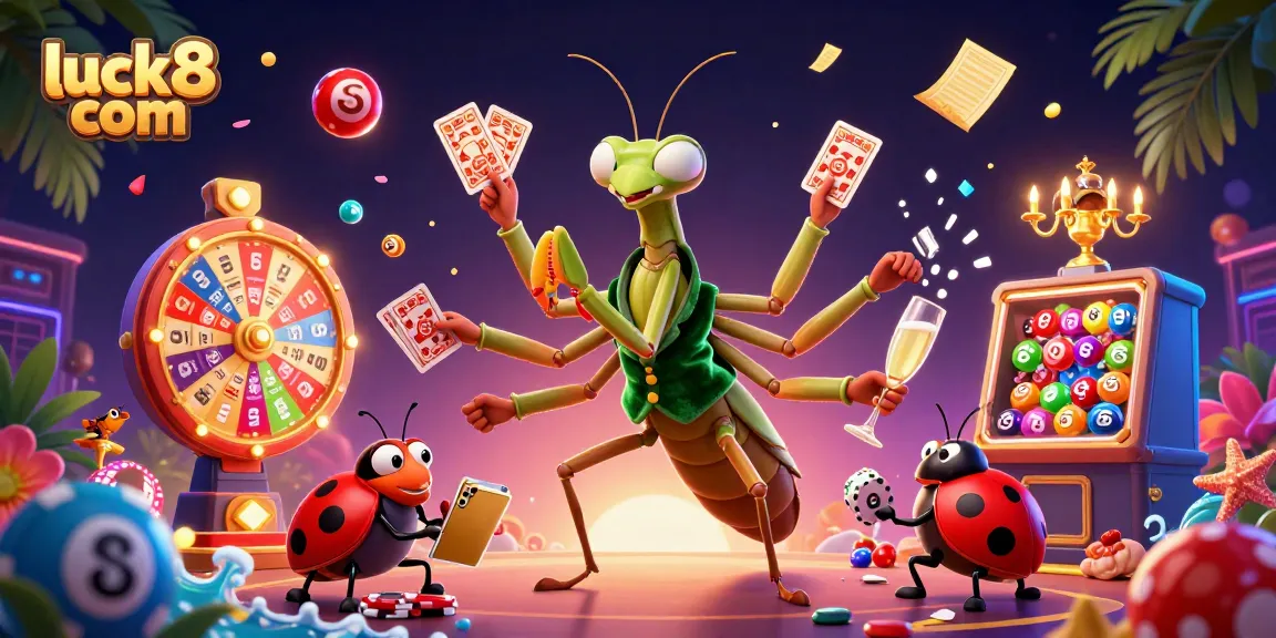Engage in exciting betting at luck8 com with dynamic casino-themed digital illustration featuring vibrant game elements and characters.