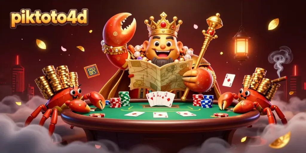 Engage with the thrilling games of piktoto4d, where the golden crab emperor rules surrounded by vibrant casino elements.