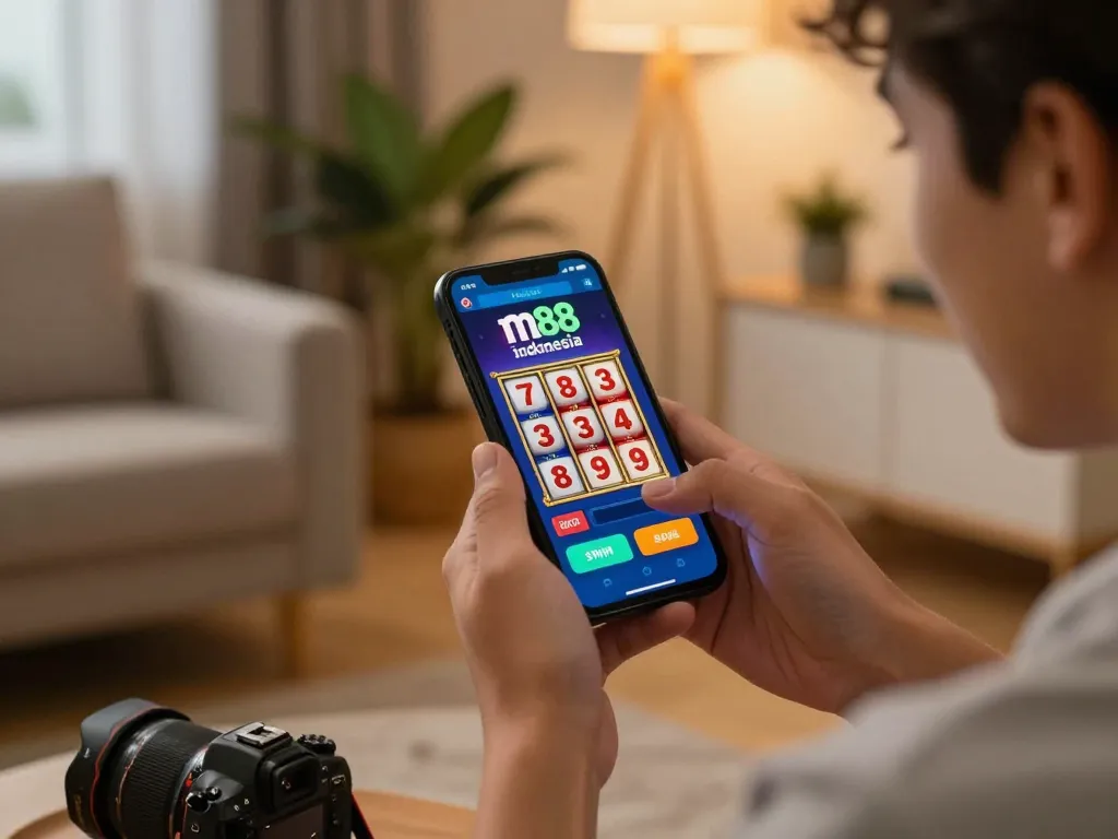 Permainan yang menarik di aplikasi m88 Indonesia, menunjukkan kegembiraan dalam suasana rumah yang nyaman.