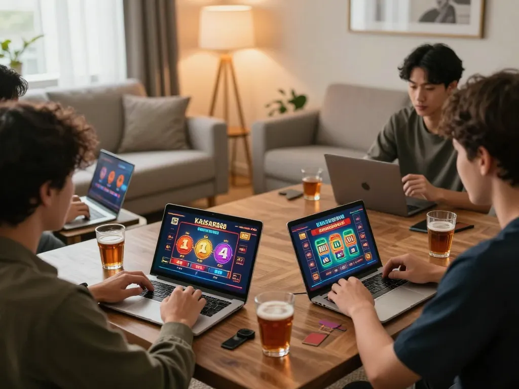 Kaisar 888 players enjoying an engaging online gaming experience from home, focusing on relaxation and smart betting.