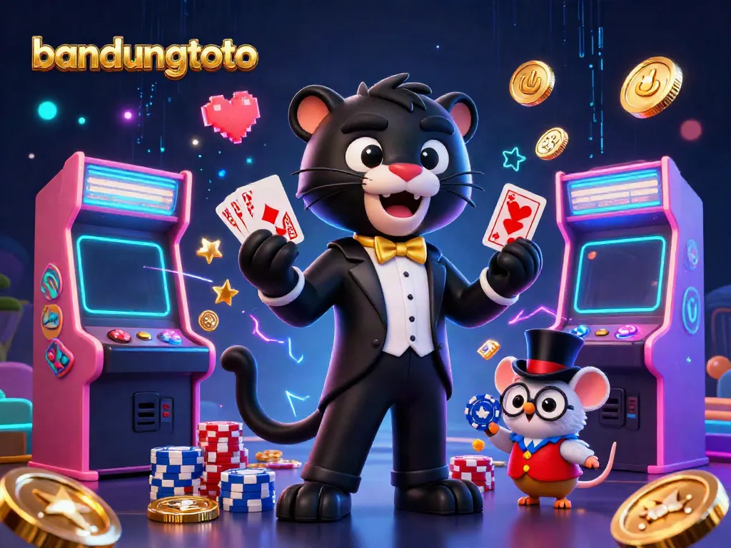 Engage with games at bandungtoto featuring a panther dealer, owl, and mouse in a vibrant casino setting