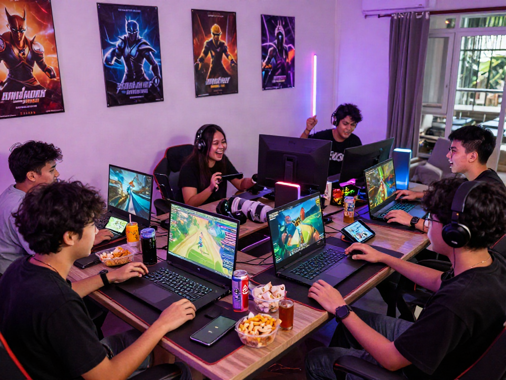 Pengalaman gaming Kediritoto yang hidup dengan pemain muda di lingkungan digital yang berwarna.