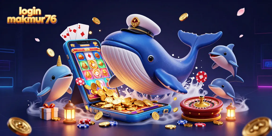 Experience the excitement of login makmur76 with a whimsical casino-themed scene featuring playful sea creatures.