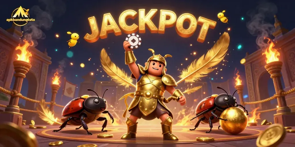 Engage with apkbandungtoto using an animated victory scene of cartoon characters celebrating a jackpot win.