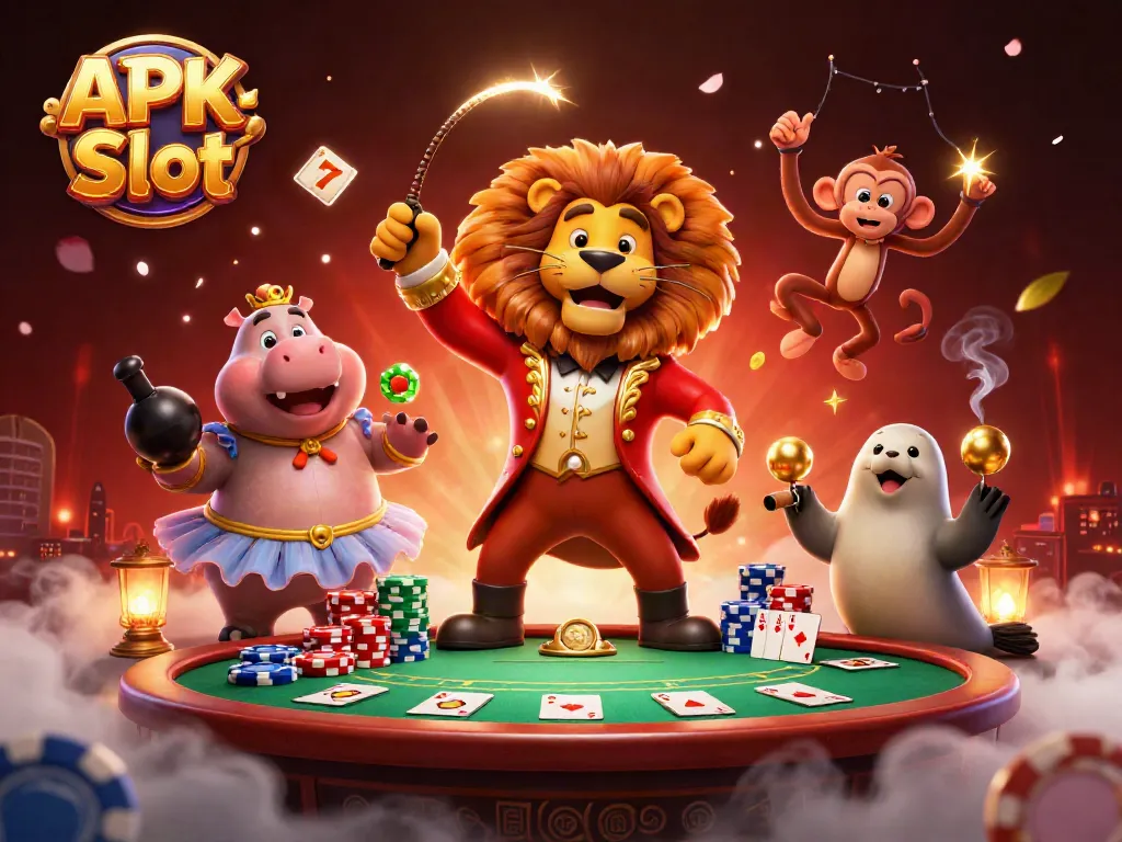 Experience the thrill of APK Slot games in this vibrant casino scene with dynamic characters.