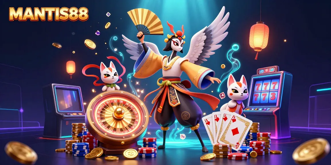 Experience thrilling gameplay at MANTIS88 with vibrant casino elements and characters in a captivating 3D scene.