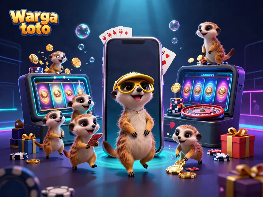 Warga toto menampilkan koloni meerkat dalam ilustrasi 3D meriah di kasino dengan aksi dinamis dan elemen perjudian.