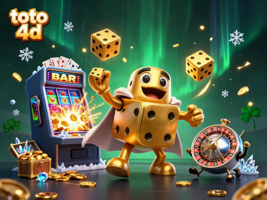 Experience thrilling toto 4d excitement with dynamic 3D casino elements and characters in a vibrant illustration.