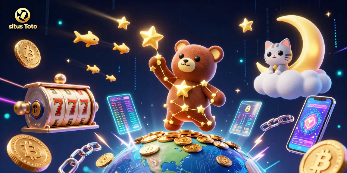 Experience exciting situs Toto gaming with golden star bear and vibrant slot symbols.