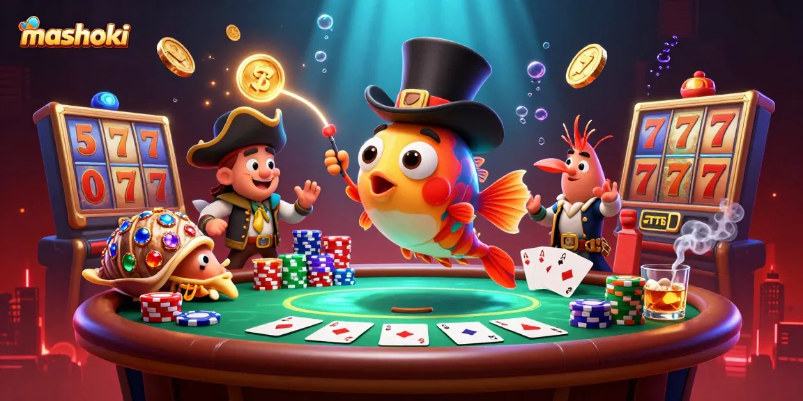 Win big with mashoki in this vibrant casino-themed underwater illustration!